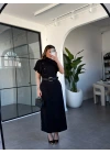 SİYAH DİK YAKA DÜĞME DETAYLI ELBİSE 37045