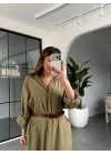 HAKİ KEMERLİ PREMİUM KALİTE MODAL GÖMLEK ELBİSE 3270