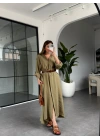 HAKİ KEMERLİ PREMİUM KALİTE MODAL GÖMLEK ELBİSE 3270