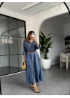İNDİGO KEMERLİ PREMİUM KALİTE MODAL GÖMLEK ELBİSE 3270