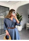 İNDİGO KEMERLİ PREMİUM KALİTE MODAL GÖMLEK ELBİSE 3270