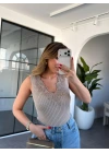 TAŞ V YAKA DANTEL DETAY TRİKO