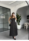 SİYAH ASKILI PUANTİYELİ ELBİSE 9247