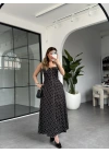 SİYAH ASKILI PUANTİYELİ ELBİSE 9247