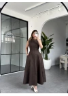 KAHVE KOT GODELİ ELBİSE 9672