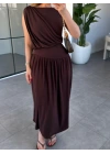 KAHVE BELDEN OTURTMALI ÖRME ELBİSE 37312