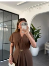 KAHVE GOLD AKSESUAR DETAYLI ELBİSE 37285