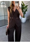 KAHVE YELEKLİ BOL PANTOLONLU TAKIM 37270