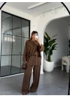 KAHVE KEMİK TOKALI BLUZ PANTOLON TAKIM 51346