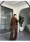 KAHVE KEMİK TOKALI BLUZ PANTOLON TAKIM 51346