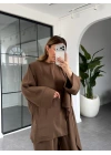 KAHVE KEMİK TOKALI BLUZ PANTOLON TAKIM 51346