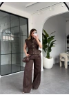 KAHVE DENİM YELEK PANTOLON TAKIM 0982