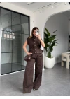 KAHVE DENİM YELEK PANTOLON TAKIM 0982