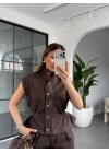 KAHVE DENİM YELEK PANTOLON TAKIM 0982