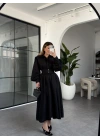 SİYAH DANTEL MOTİFLİ BRODE ELBİSE 7376