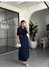 LACİVERT KEMERLİ TENCEL ELBİSE 37247