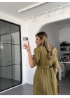YEŞİL KEMERLİ TENCEL ELBİSE 37247