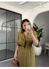 YEŞİL KEMERLİ TENCEL ELBİSE 37247