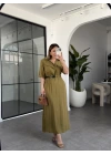 YEŞİL KEMERLİ TENCEL ELBİSE 37247