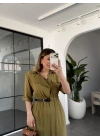 YEŞİL KEMERLİ TENCEL ELBİSE 37247