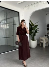 ACI KAHVE KEMERLİ TENCEL ELBİSE 37247