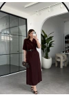 ACI KAHVE KEMERLİ TENCEL ELBİSE 37247