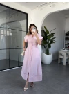 PEMBE KISA KOL BELİ LASTİKLİ MODAL ELBİSE