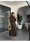 HAKİ KEMERLİ DÜŞÜK KOL ELBİSE 268262