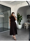 KAHVE KEMERLİ DÜŞÜK KOL ELBİSE 268262