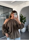 HAKİ OMUZ DETAYLI TENCEL BLUZ 3264