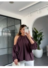 MÜRDÜM OMUZ DETAYLI TENCEL BLUZ 3264