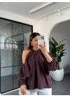 MÜRDÜM OMUZ DETAYLI TENCEL BLUZ 3264