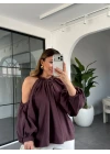 MÜRDÜM OMUZ DETAYLI TENCEL BLUZ 3264