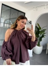 MÜRDÜM OMUZ DETAYLI TENCEL BLUZ 3264