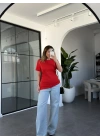 KIRMIZI YANI BÜZGÜLÜ T-SHIRT 22982