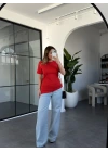 KIRMIZI YANI BÜZGÜLÜ T-SHIRT 22982