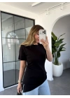 SİYAH YANI BÜZGÜLÜ T-SHIRT 22982