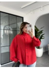 KIRMIZI ÇIT ÇIT DÜĞMELİ LYOCELL GÖMLEK 3137