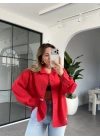 KIRMIZI ÇIT ÇIT DÜĞMELİ LYOCELL GÖMLEK 3137