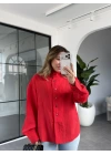 KIRMIZI ÇIT ÇIT DÜĞMELİ LYOCELL GÖMLEK 3137