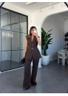 KAHVERENGİ PİLELİ KETEN YELEK PANTOLON TAKIM 9298