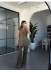HAKİ PİLELİ KETEN YELEK PANTOLON TAKIM 9298