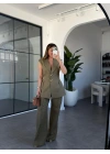 HAKİ PİLELİ KETEN YELEK PANTOLON TAKIM 9298