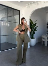 HAKİ PİLELİ KETEN YELEK PANTOLON TAKIM 9298