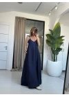 LACİVERT ASKILI CEP DETAY ELBİSE
