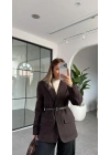 ACI KAHVE KEMERLİ BLAZER KAŞE CEKET