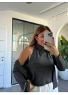ANTRASİT İÇİNDEN BLUZ DETAYLI HIRKA