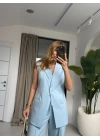 BEBE MAVİ ÇIMALI PANTOLON YELEK TAKIM