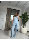 BEBE MAVİ ÇIMALI PANTOLON YELEK TAKIM