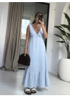 BEBE MAVİ DEKOLTE DETAY MÜSLİN ELBİSE